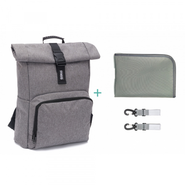 Sac à dos à langer rolltop tokio mélange gris Fillikid