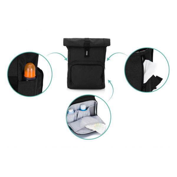 Sac à dos à langer rolltop tokio mélange noir Fillikid