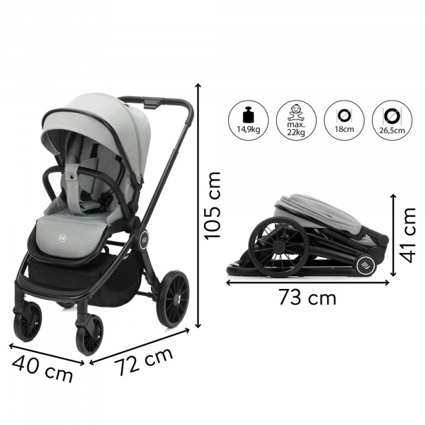 Le set de poussette baby stroller 2 in 1 cougar gris Fillikid