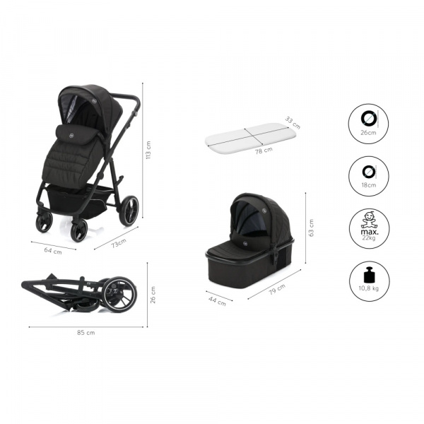 Poussette trio combinée 3en1 jaguar mélange gris foncé Fillikid