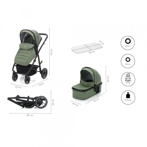 Poussette trio combinée 3en1 jaguar mélange vert Fillikid