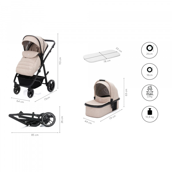 Poussette trio combinée 3en1 jaguar mélange naturel Fillikid