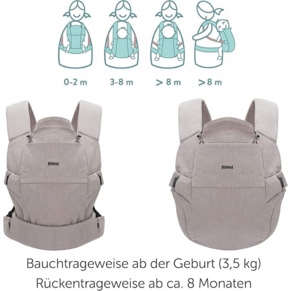 Porte-bébé frontal walk gris claire Fillikid