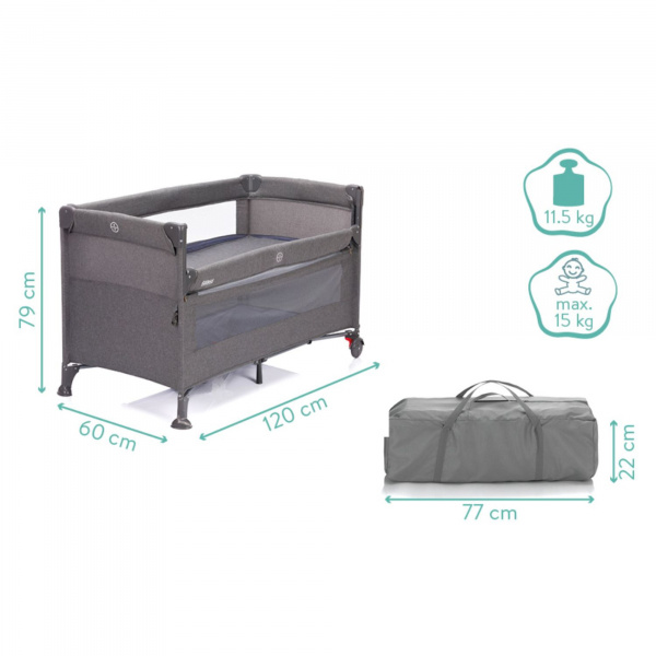 Lit parapluie avec roulettes porto gris Fillikid