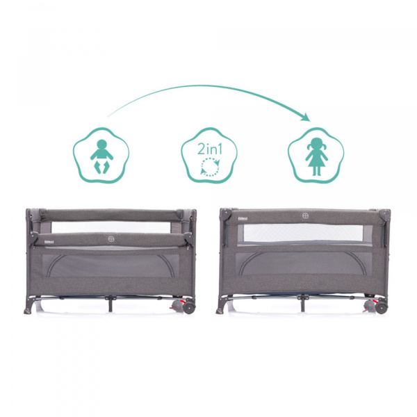 Lit parapluie avec roulettes porto gris Fillikid