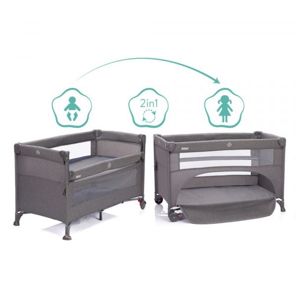 Lit parapluie avec roulettes porto gris Fillikid