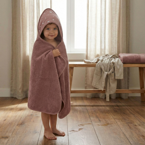 Serviette de bain enfant à capuche 75x75 cm, rose pissenlit Fillikid