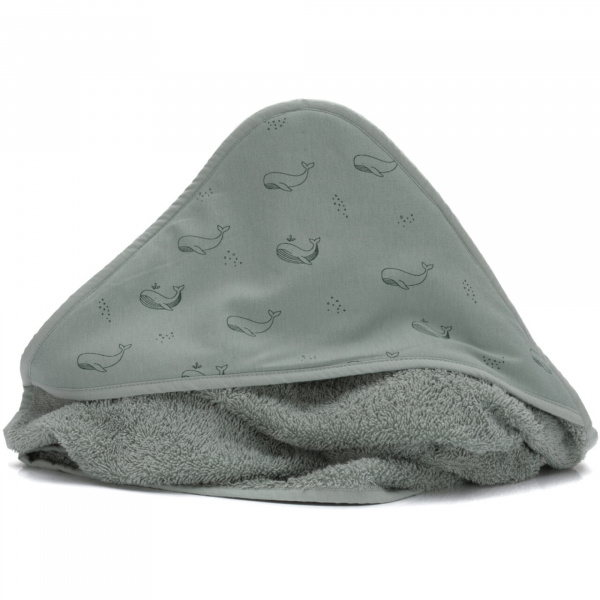 Serviette de bain enfant à capuche 75x75 cm, vert baleine Fillikid