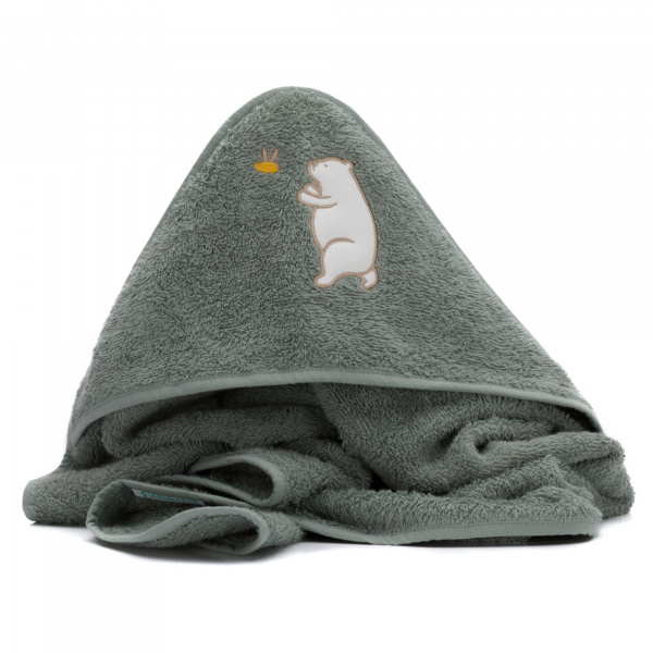 Serviette de bain enfant à capuche 75x75 cm, ours vert Fillikid