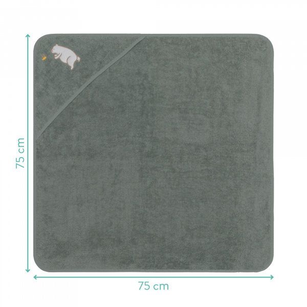 Serviette de bain enfant à capuche 75x75 cm, ours vert Fillikid