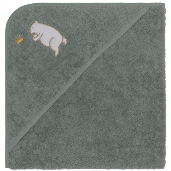 Serviette de bain enfant à capuche 75x75 cm, ours vert Fillikid