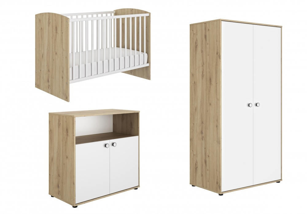 KAINA - Chambre Bébé 60x120cm Complète + Coffre à Jouets Coloris