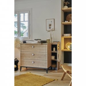 Chambre duo lit bébé évolutif 70x140 cm + commode marcel noir Galipette