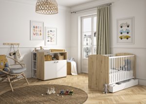 Chambre duo lit bébé évolutif 70x140 cm + commode arthur Galipette