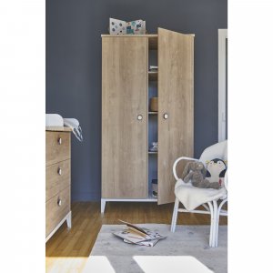 Chambre trio lit bébé évolutif 70x140 cm + commode + armoire 2 portes marcel pieds blancs Galipette