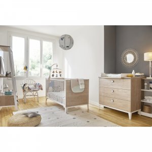 Chambre duo lit bébé évolutif 70x140 cm + commode marcel blanc Galipette