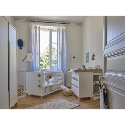GALIPETTE Chambre trio lit bébé évolutif 70x140 cm + commode + armoire celeste