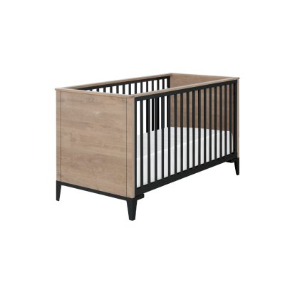 Chambre duo lit bébé évolutif 70x140 cm + commode marcel noir