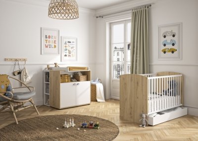 Chambre duo lit bébé 60x120 cm + commode arthur