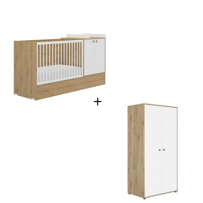GALIPETTE Chambre duo lit évolutif bébé combiné 60x120 cm + armoire arthur