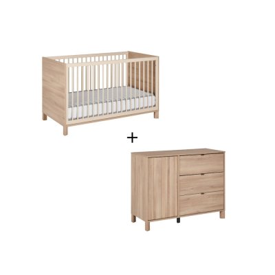 Chambre duo bébé évolutif 70x140 cm + commode calypso