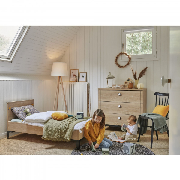 Chambre duo lit bébé évolutif 70x140 cm + commode marcel noir Galipette