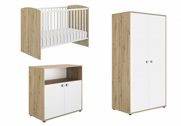 Chambre trio lit bébé évolutif 70x140 cm + commode + armoire arthur Galipette