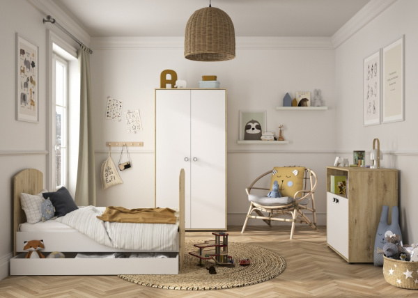 Chambre trio lit bébé évolutif 70x140 cm + commode + armoire arthur Galipette