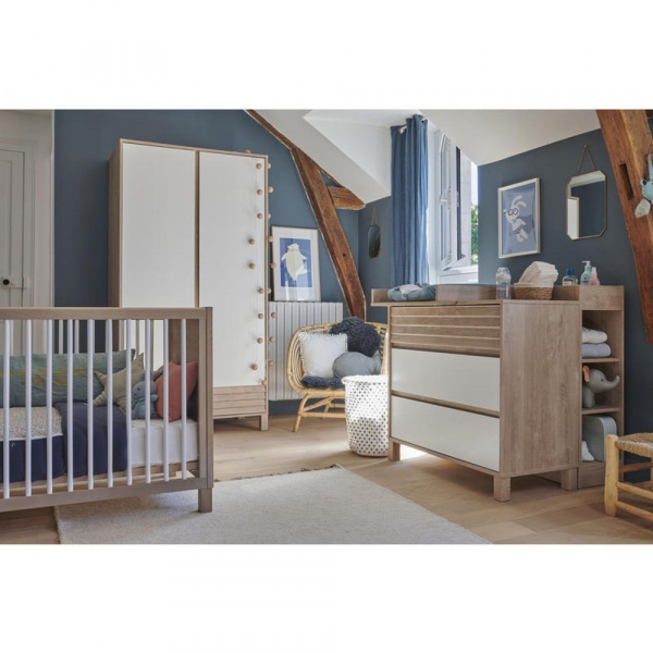 Chambre trio lit bébé évolutif 70x140 cm + commode + armoire achille Galipette
