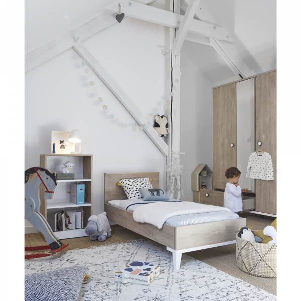 Chambre duo lit bébé évolutif 70x140 cm + commode marcel blanc Galipette