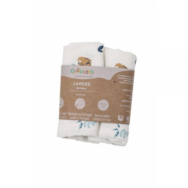 Lot de 2 langes 60x60 cm oiseaux été indien Galipette