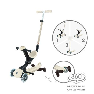 Trottinette évolutive go up deluxe lights eco 360 + casque enfant rider xxs/xs sable