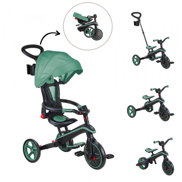 Tricycle explorer 4 en 1 évolutif et pliable olive Globber