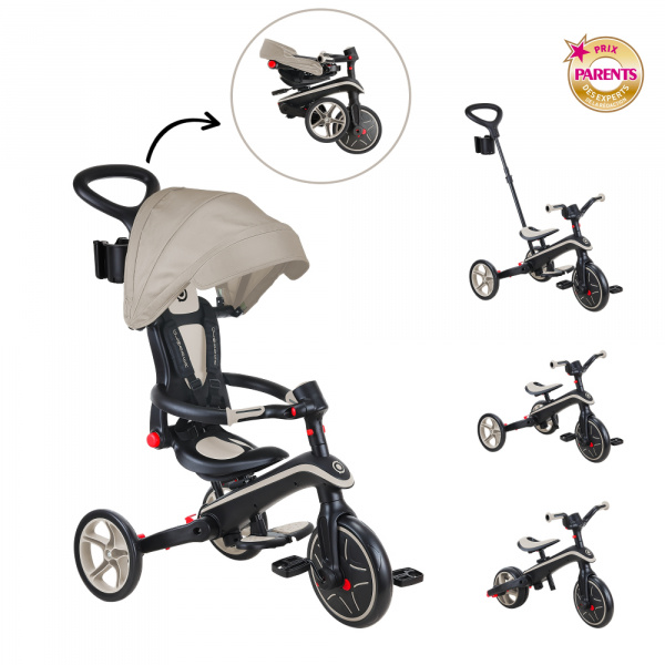 Tricycle explorer 4 en 1 évolutif et pliable taupe Globber