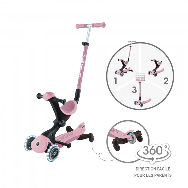 Trottinette évolutive go up deluxe lights eco 360 framboise Globber