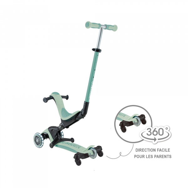 Trottinette évolutive go up deluxe lights eco 360 pistache Globber