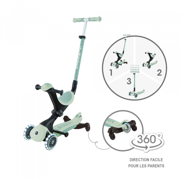 Trottinette évolutive go up deluxe lights eco 360 pistache Globber