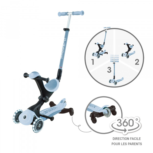 Trottinette évolutive go up deluxe lights eco 360 bleu cassis Globber