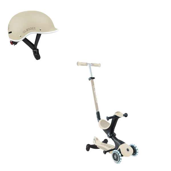 Trottinette évolutive go up deluxe lights eco 360 + casque enfant rider xxs/xs sable Globber