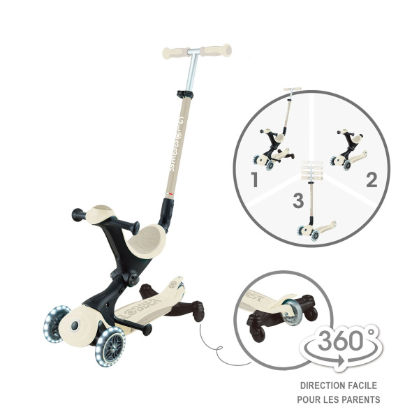 Trottinette évolutive go up deluxe lights eco 360 + casque enfant rider xxs/xs sable Globber