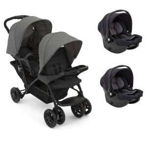 Poussette duo stadium double titanium + 2 sièges auto snugessentials midnight Graco