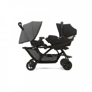 Poussette duo stadium double titanium + 2 sièges auto snugessentials midnight Graco