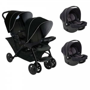 Poussette duo stadium double black grey + 2 sièges auto snugessentials midnight Graco