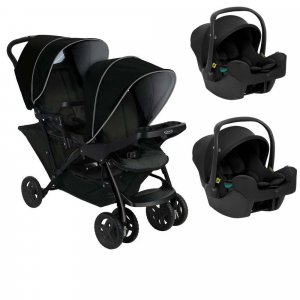 Poussette duo stadium double black grey + 2 sièges auto snuglite midnight Graco