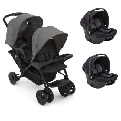 Poussette duo stadium double titanium + 2 sièges auto snugessentials midnight
