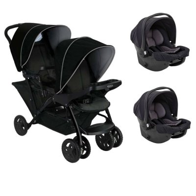 Poussette duo stadium double black grey + 2 sièges auto snugessentials midnight