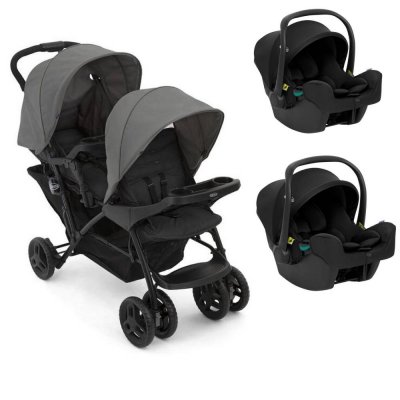 Poussette duo stadium double titanium + 2 sièges auto snuglite midnight