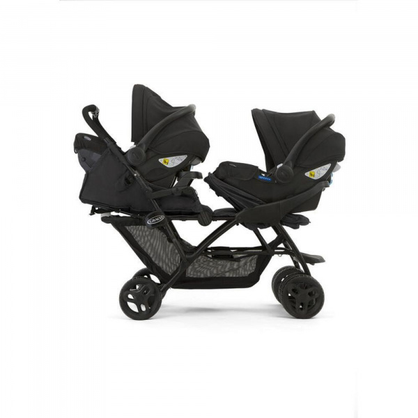 Poussette duo stadium double titanium + 2 sièges auto snugessentials midnight Graco