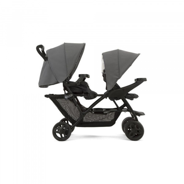 Poussette duo stadium double titanium + 2 sièges auto snugessentials midnight Graco