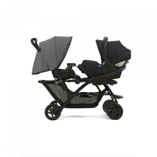 Poussette duo stadium double titanium + 2 sièges auto snugessentials midnight Graco
